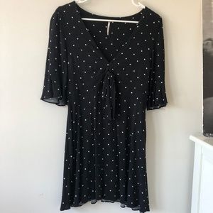 Free People black polka dot dress with tie detail